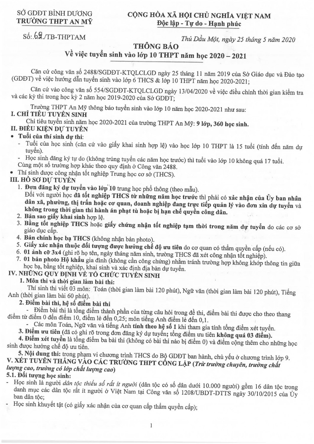 69 TB thpt anmy tuyensinh 10 2021 1
