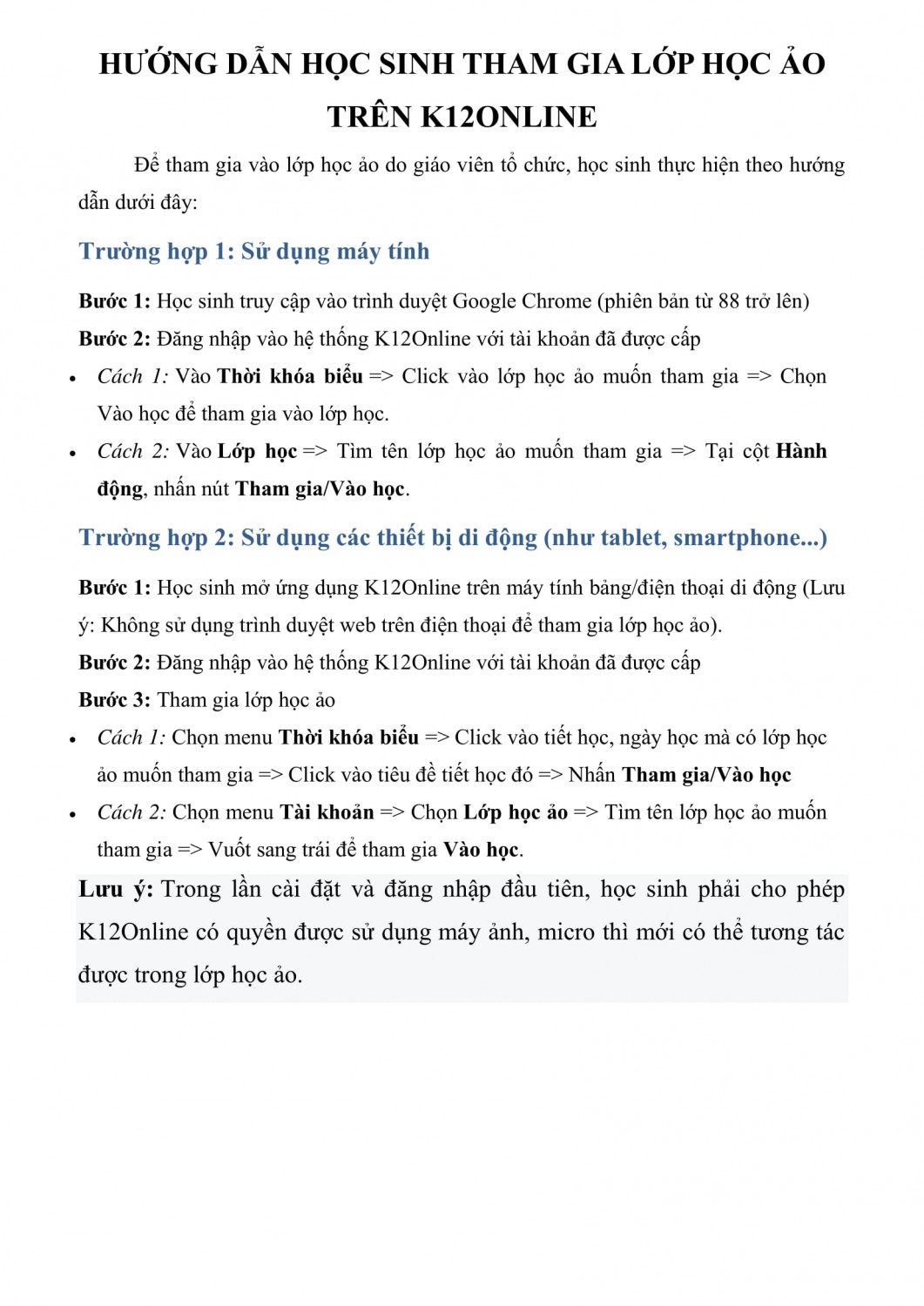 HƯỚNG DẪN HỌC SINH SỬ DỤNG HỆ THỐNG K12ONLINE 2