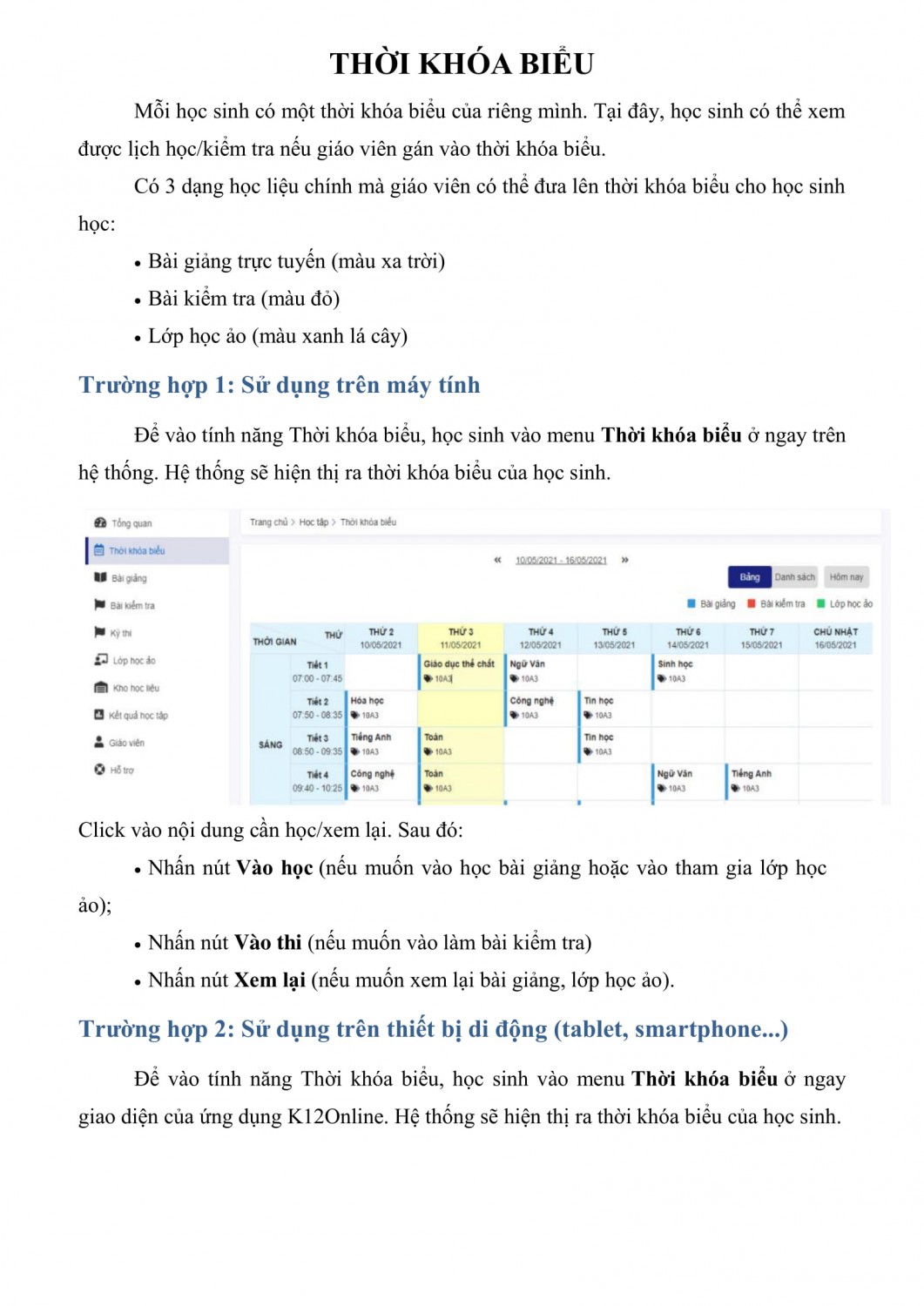 HƯỚNG DẪN HỌC SINH SỬ DỤNG HỆ THỐNG K12ONLINE 5