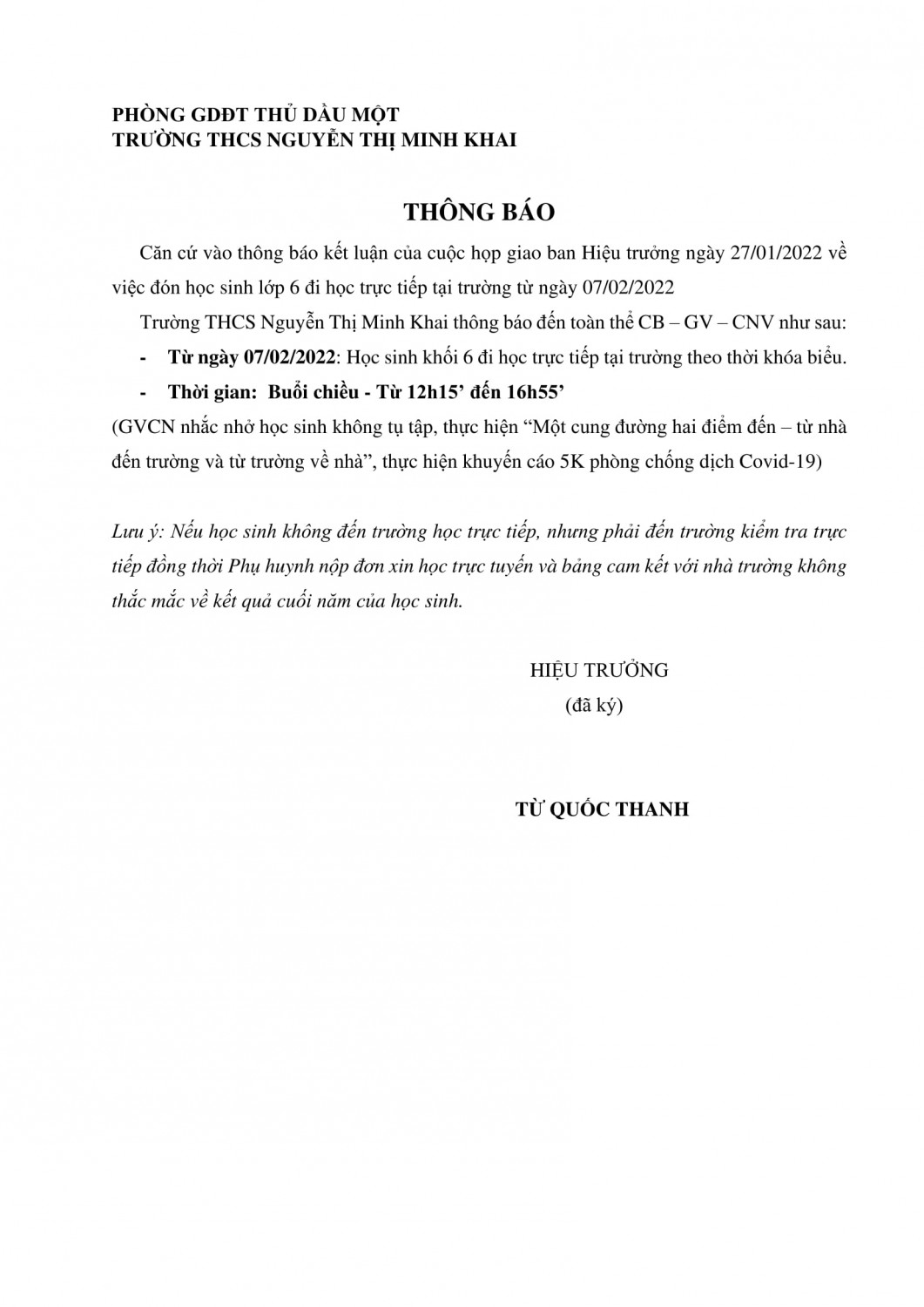 TB KHỐI 6 ĐI HỌC 1