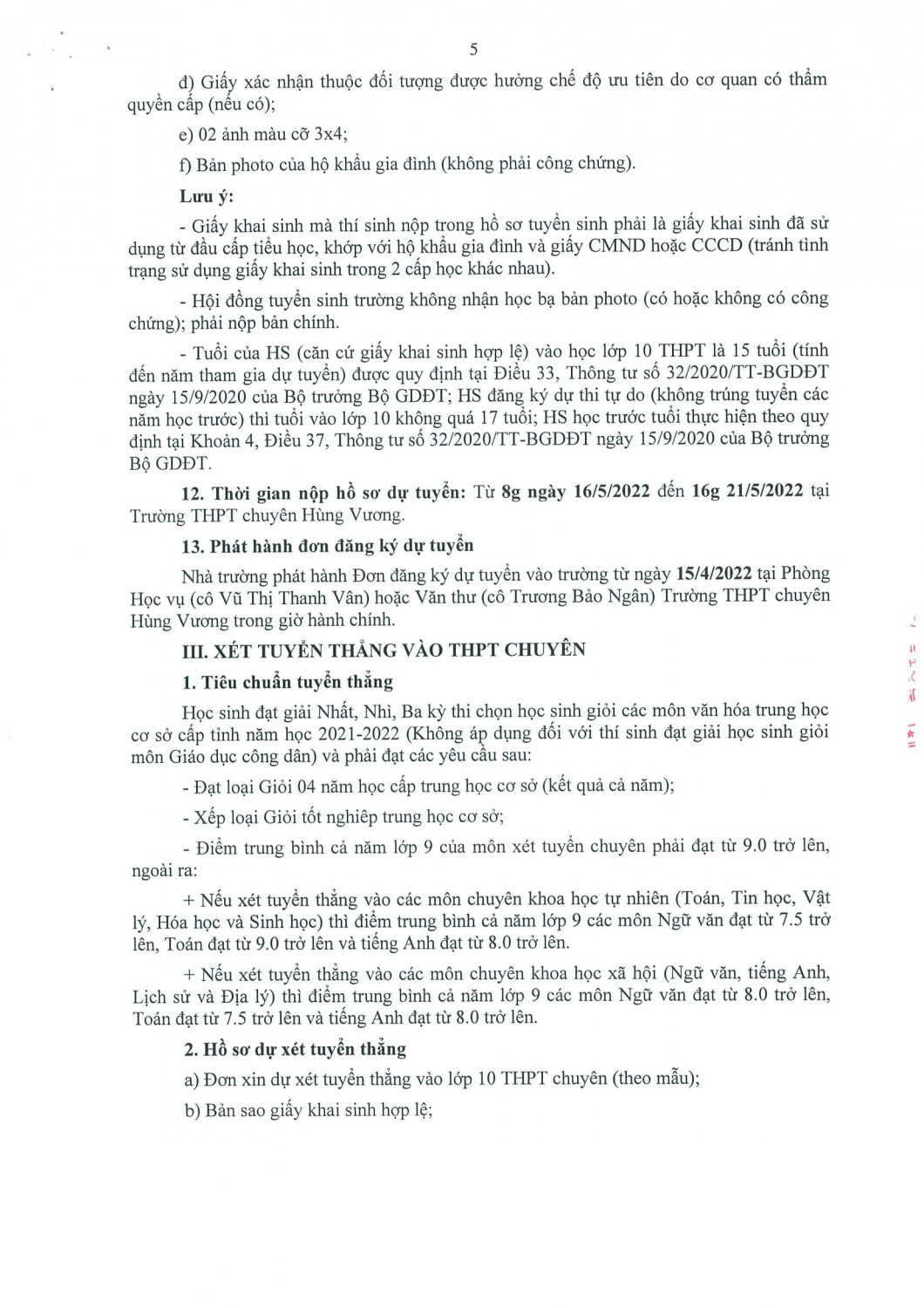 TB110TrCHV 11 3 2022 Vv tuyển sinh vào lớp 10 NH 2022 2023 5