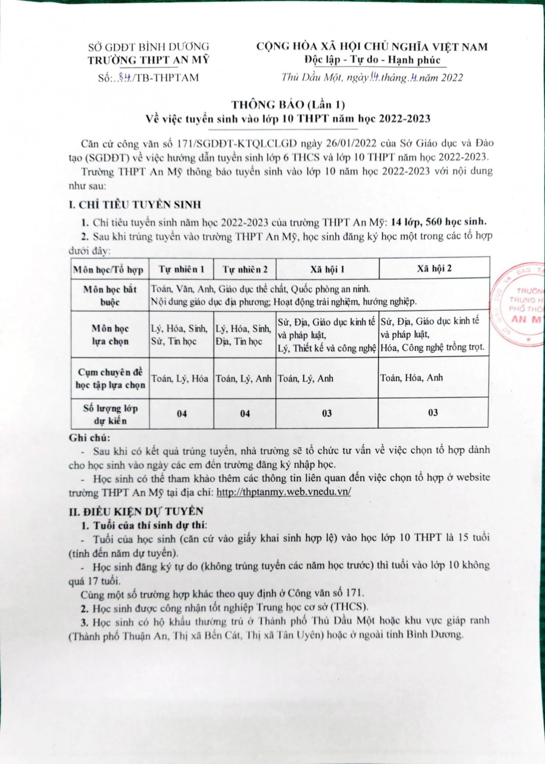84 TB Tuyensinh 10 2022 2023 THPT AnMy 1