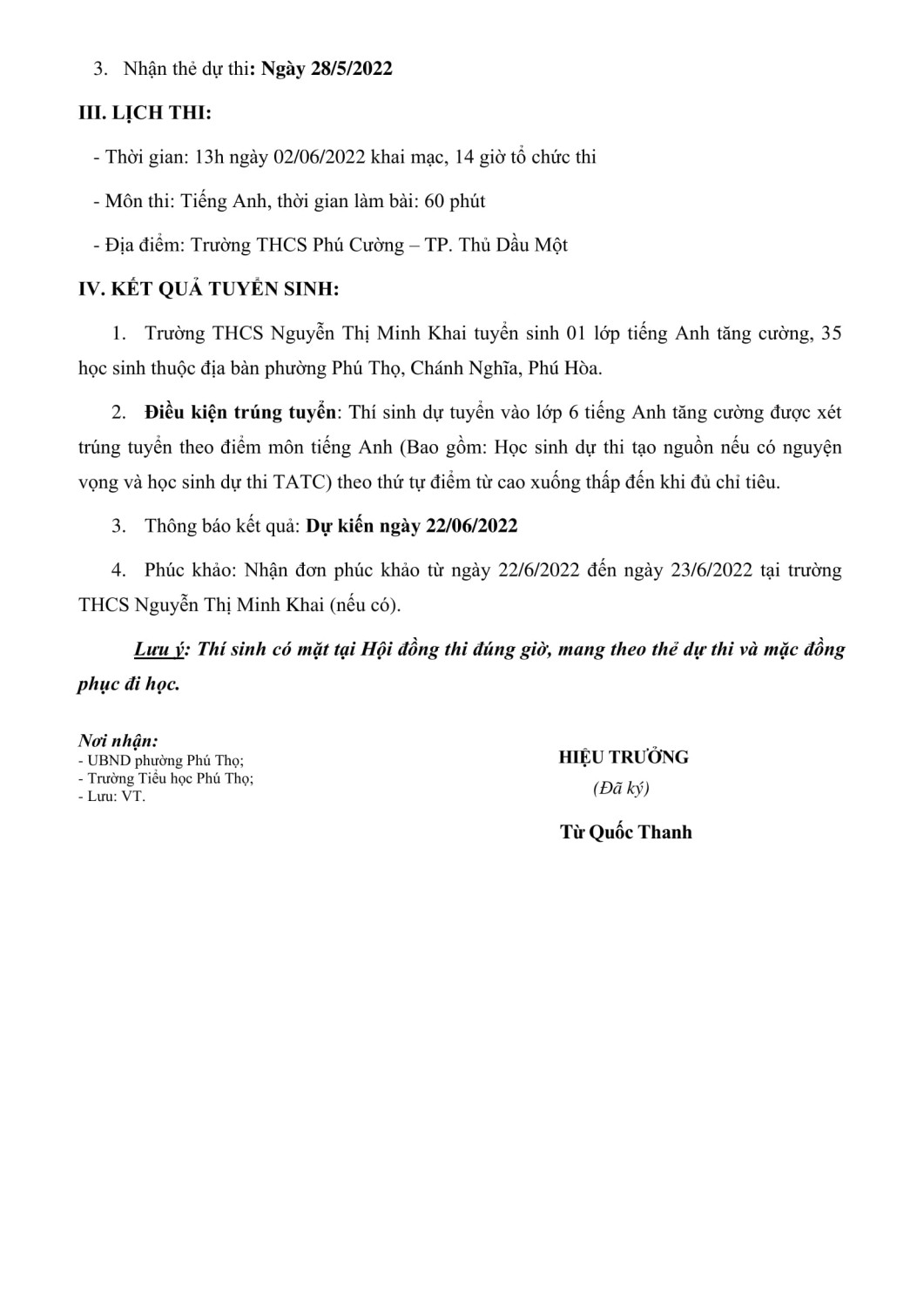 ntmk tb tuyen sinh l 6 TATC 22 23 2