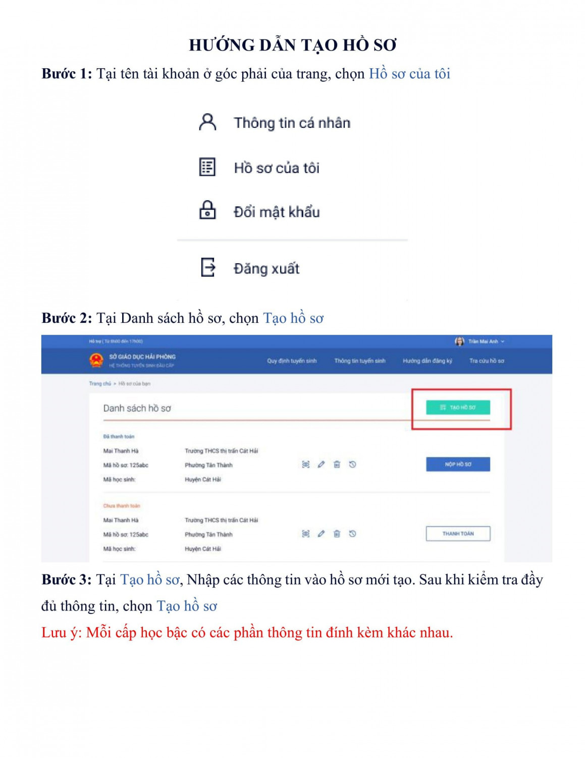 HƯỚNG DẪN TẠO HỒ SƠ 1 min