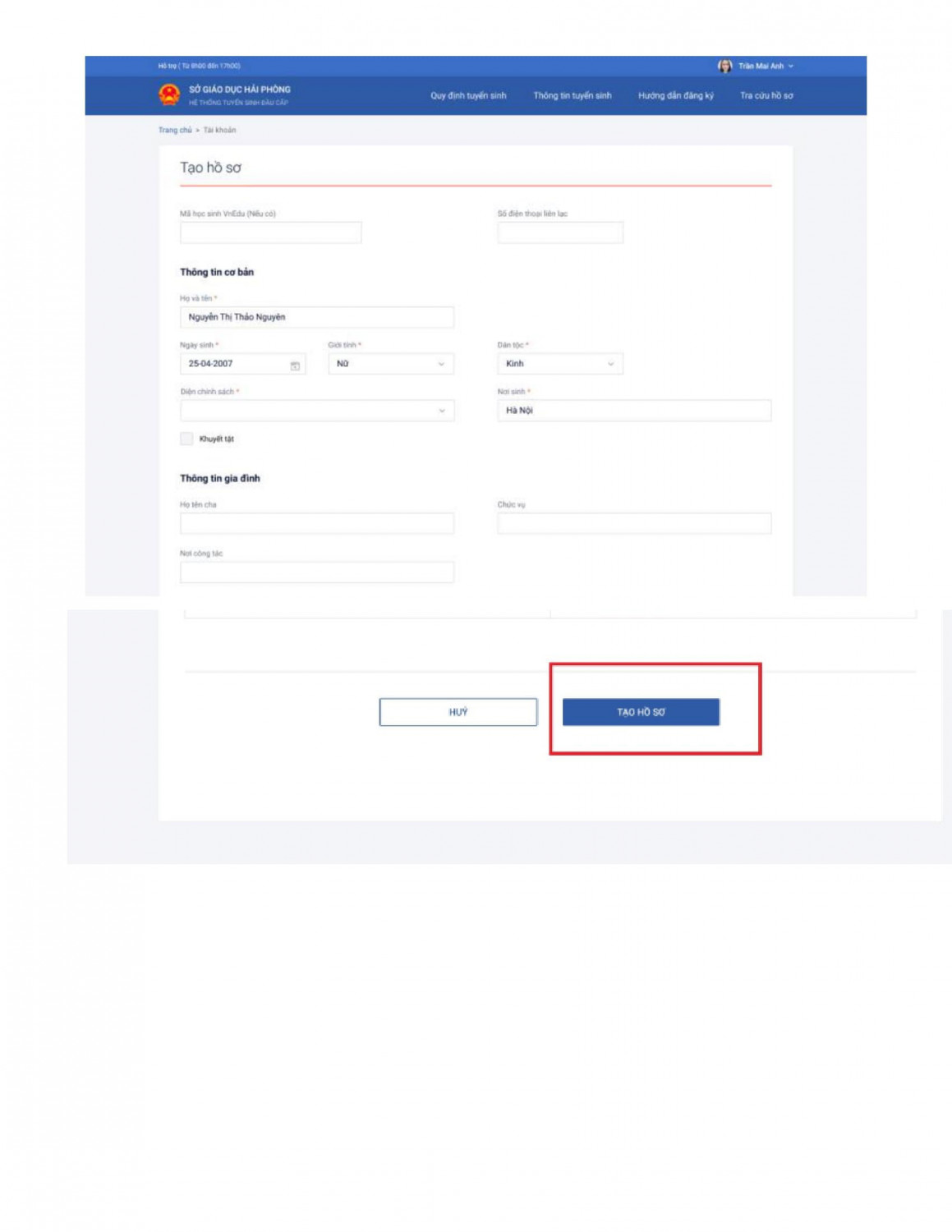 HƯỚNG DẪN TẠO HỒ SƠ 2 min