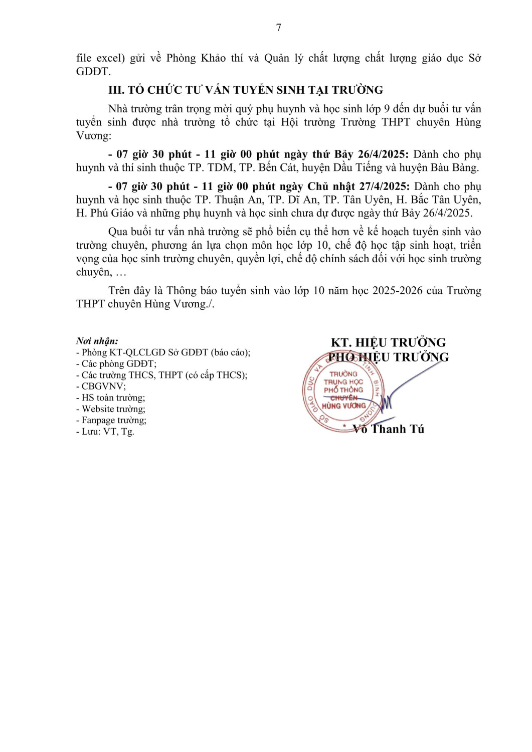 TB115CHV 12 3 25 TB tuyển sinh vào lớp 10 trường chuyên Hùng Vương signed hình ảnh 6 min