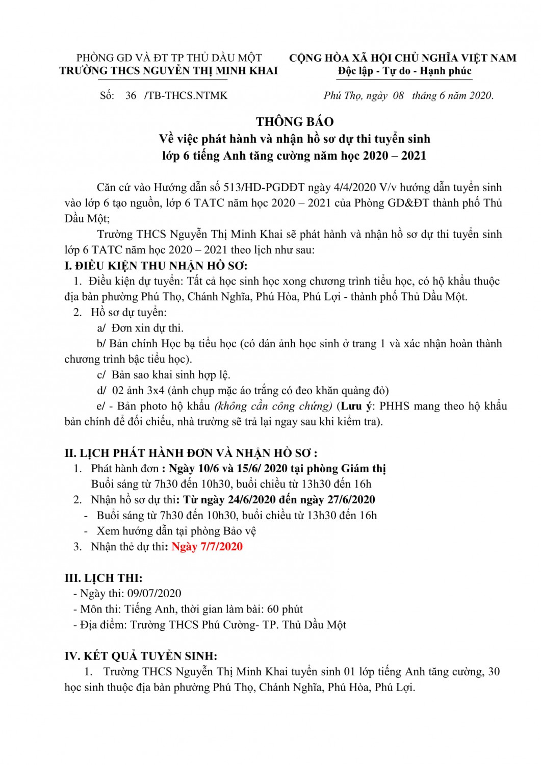 ntmk tb tuyen sinh l 6 TATC 20 21 1