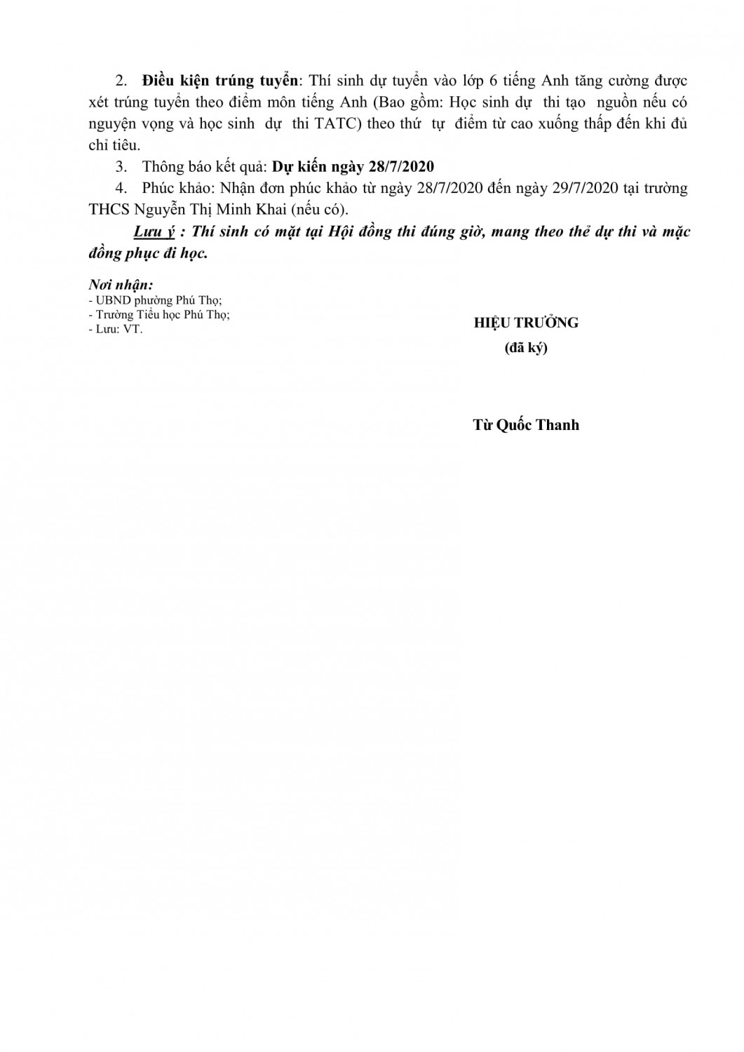 ntmk tb tuyen sinh l 6 TATC 20 21 2